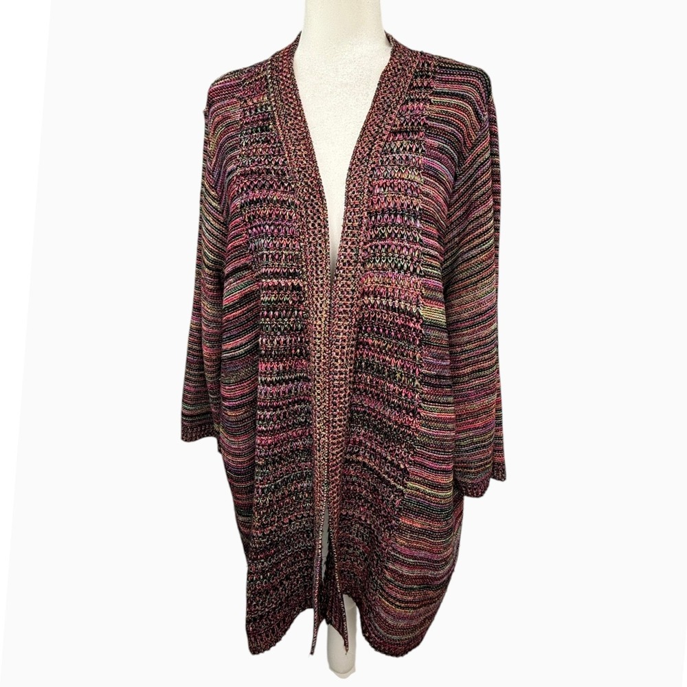 Avenue Women's 2X Multicolor Open Front Longline Knit Cardigan